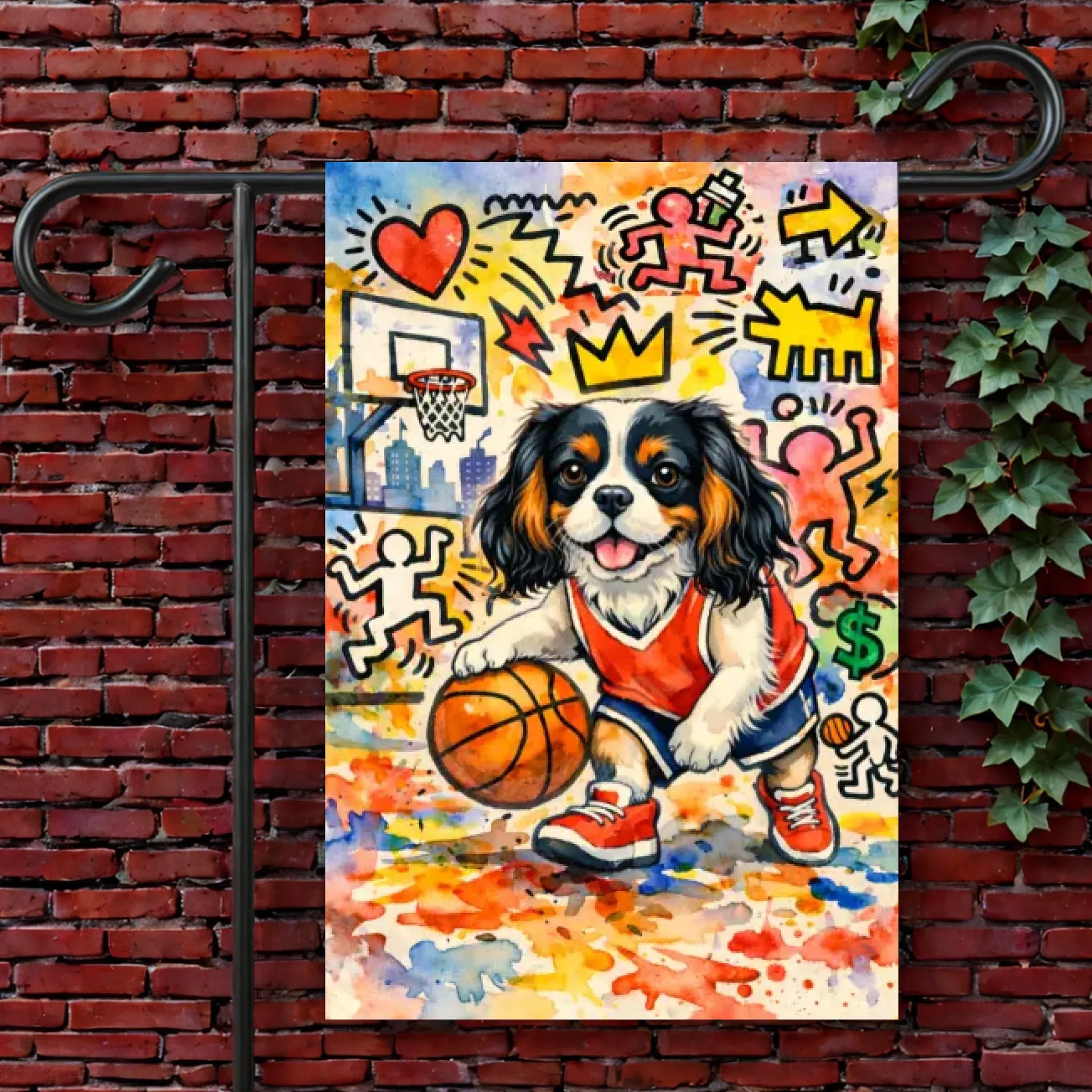 Custom Cavalier King Charles Basketball Yard Flag 12'' × 18''
