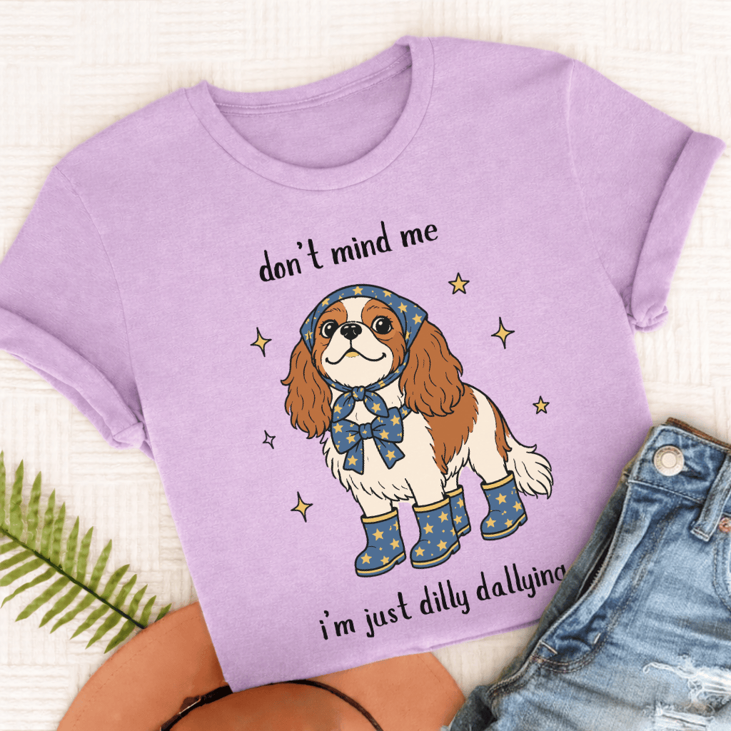 Custom Cavalier King Charles Dilly Dallying Unisex TShirt Comfort Colors Orchid