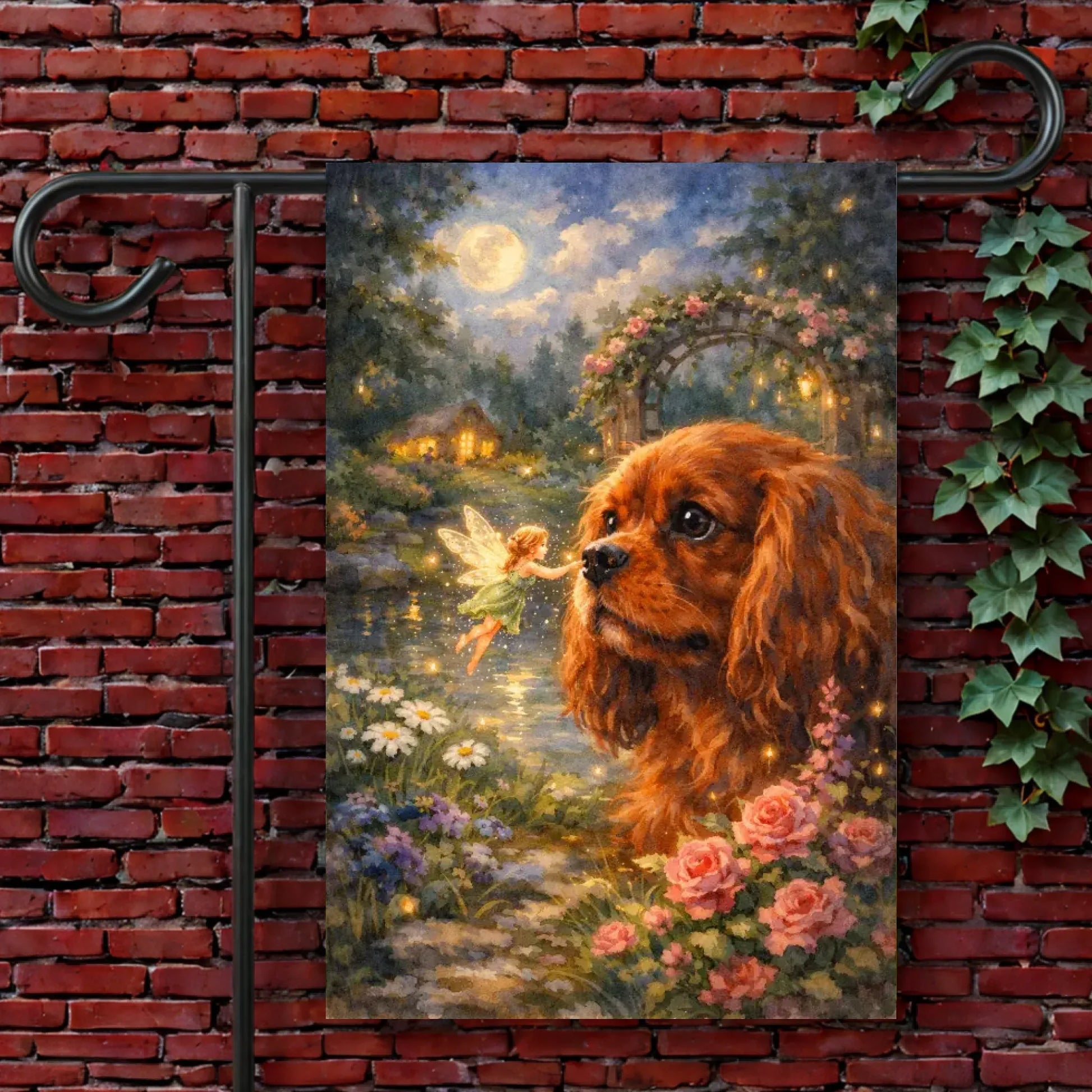 Custom Cavalier King Charles Fairy Garden Flag 12'' × 18''