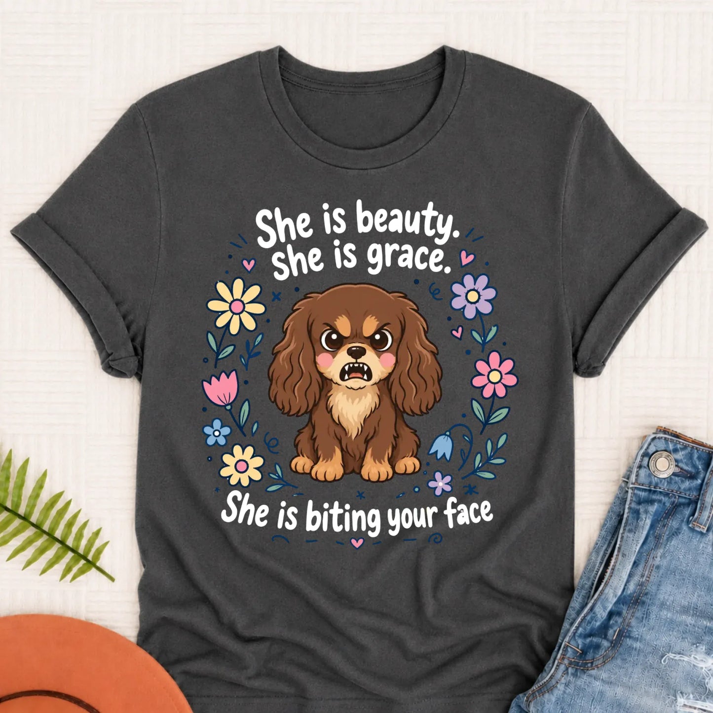 Custom Cavalier King Charles Funny Biting Your Face Unisex TShirt Pepper