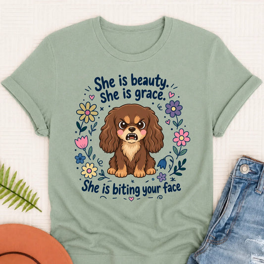 Custom Cavalier King Charles Funny Biting Your Face Unisex TShirt Monster Light 1717 Bay