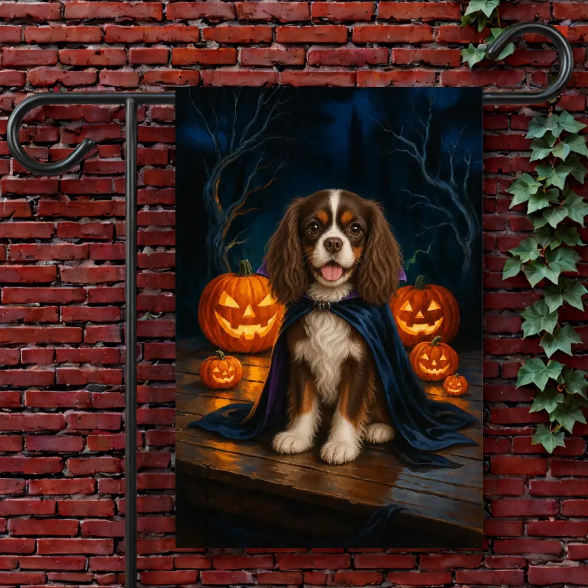 Custom Cavalier King Charles Halloween Garden Flag 12'' × 18''