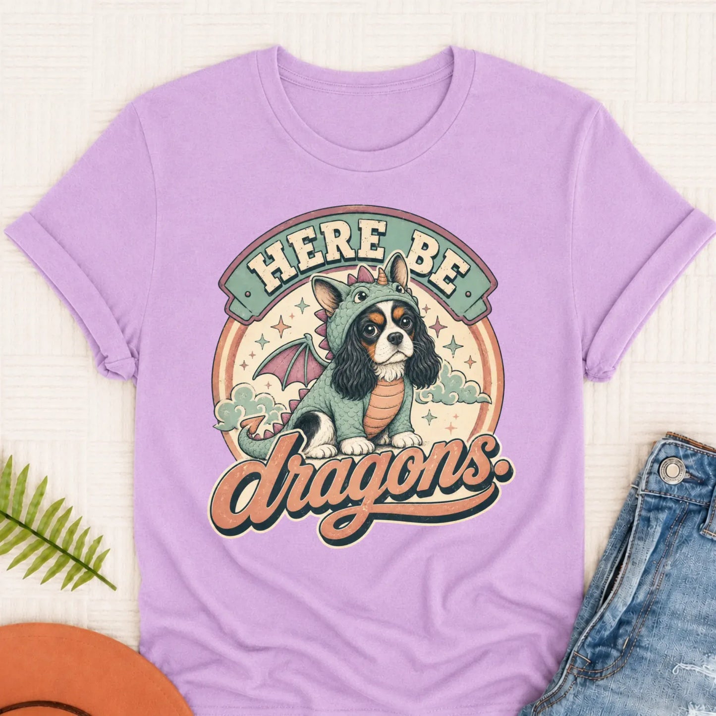 Custom Cavalier King Charles Here Be Dragons Unisex TShirt Orchid