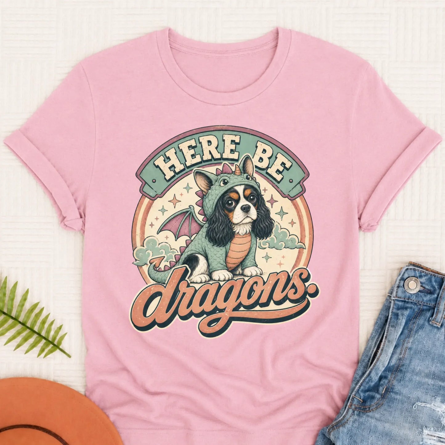 Custom Cavalier King Charles Here Be Dragons Unisex TShirt Blossom