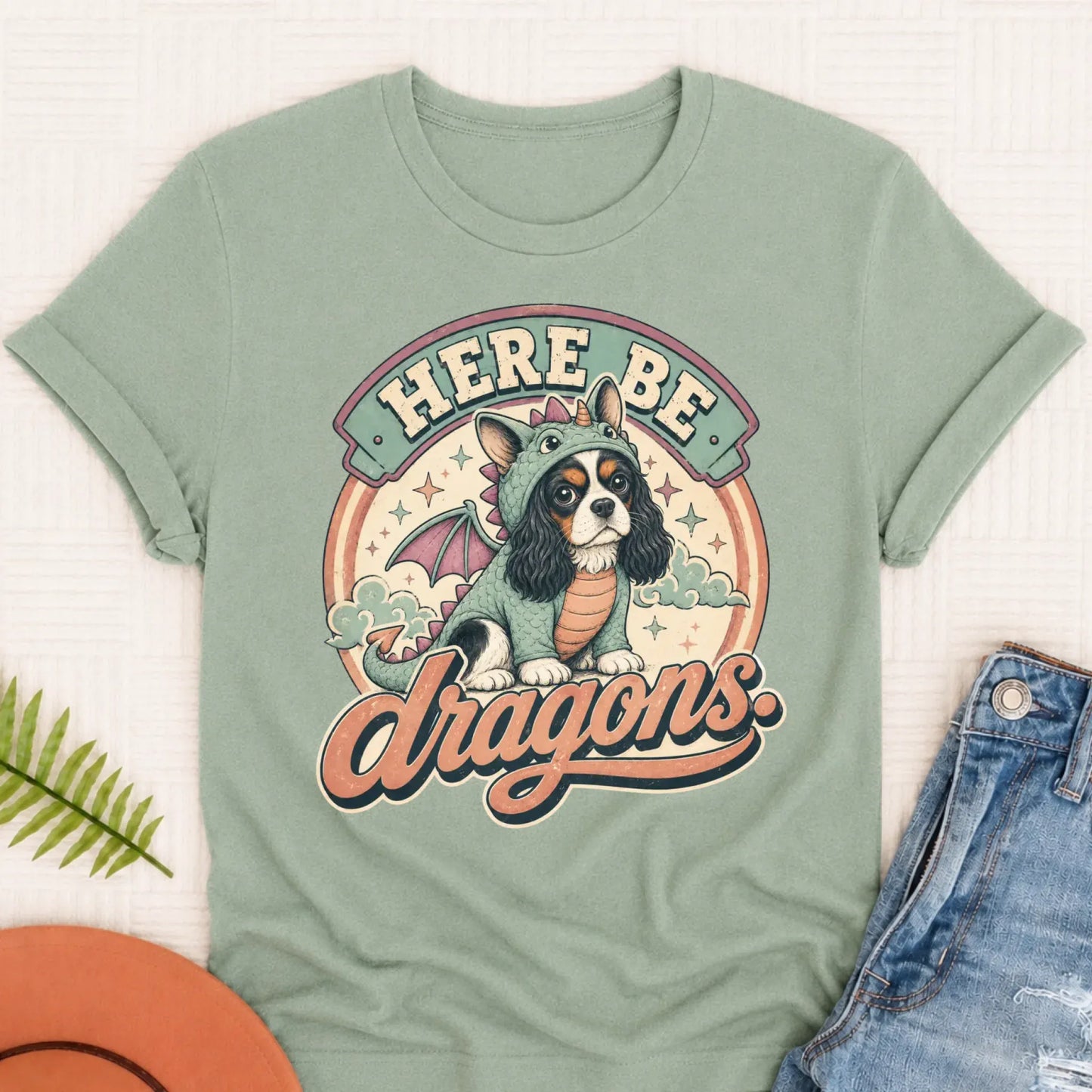 Custom Cavalier King Charles Here Be Dragons Unisex TShirt Bay