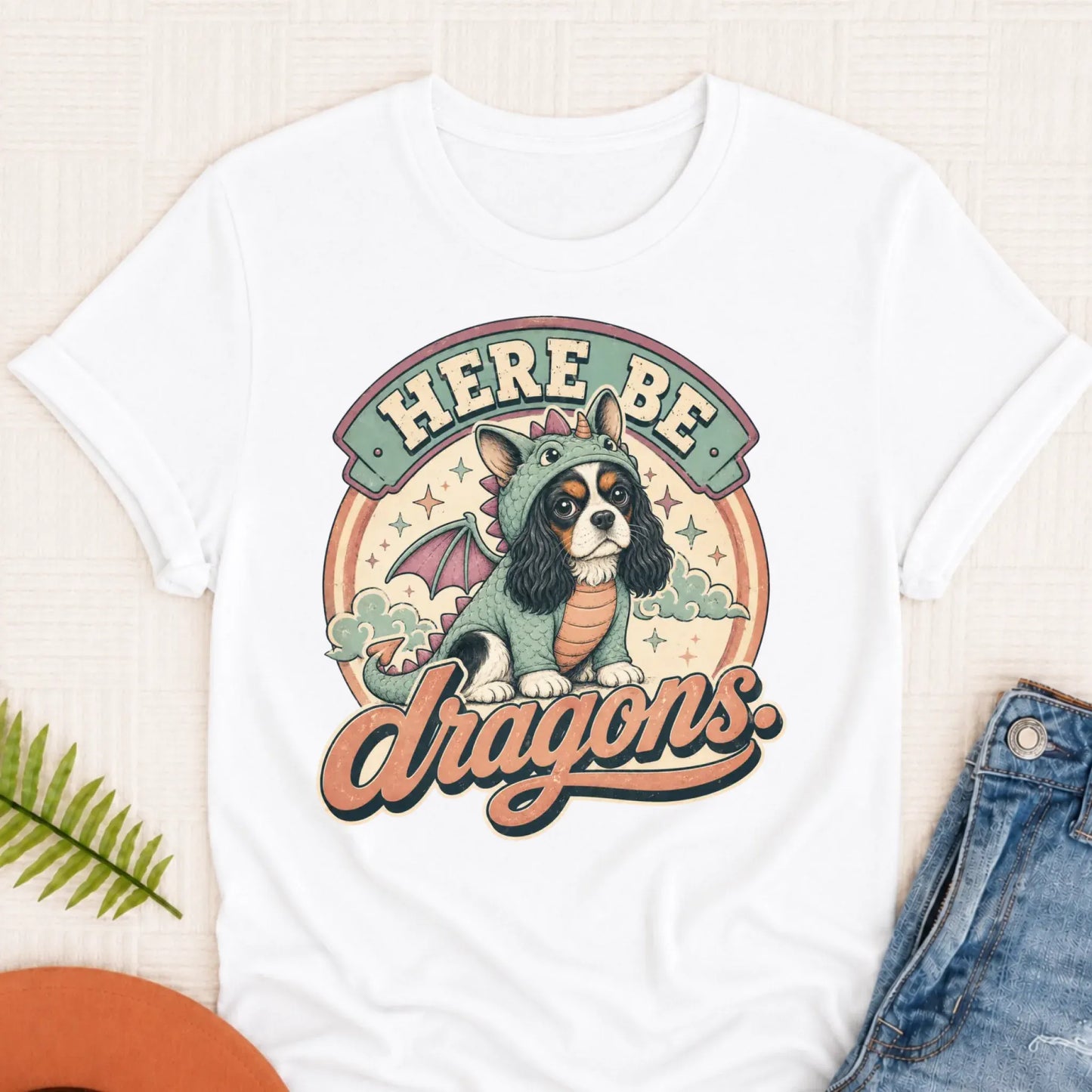 Custom Cavalier King Charles Here Be Dragons Unisex TShirt White