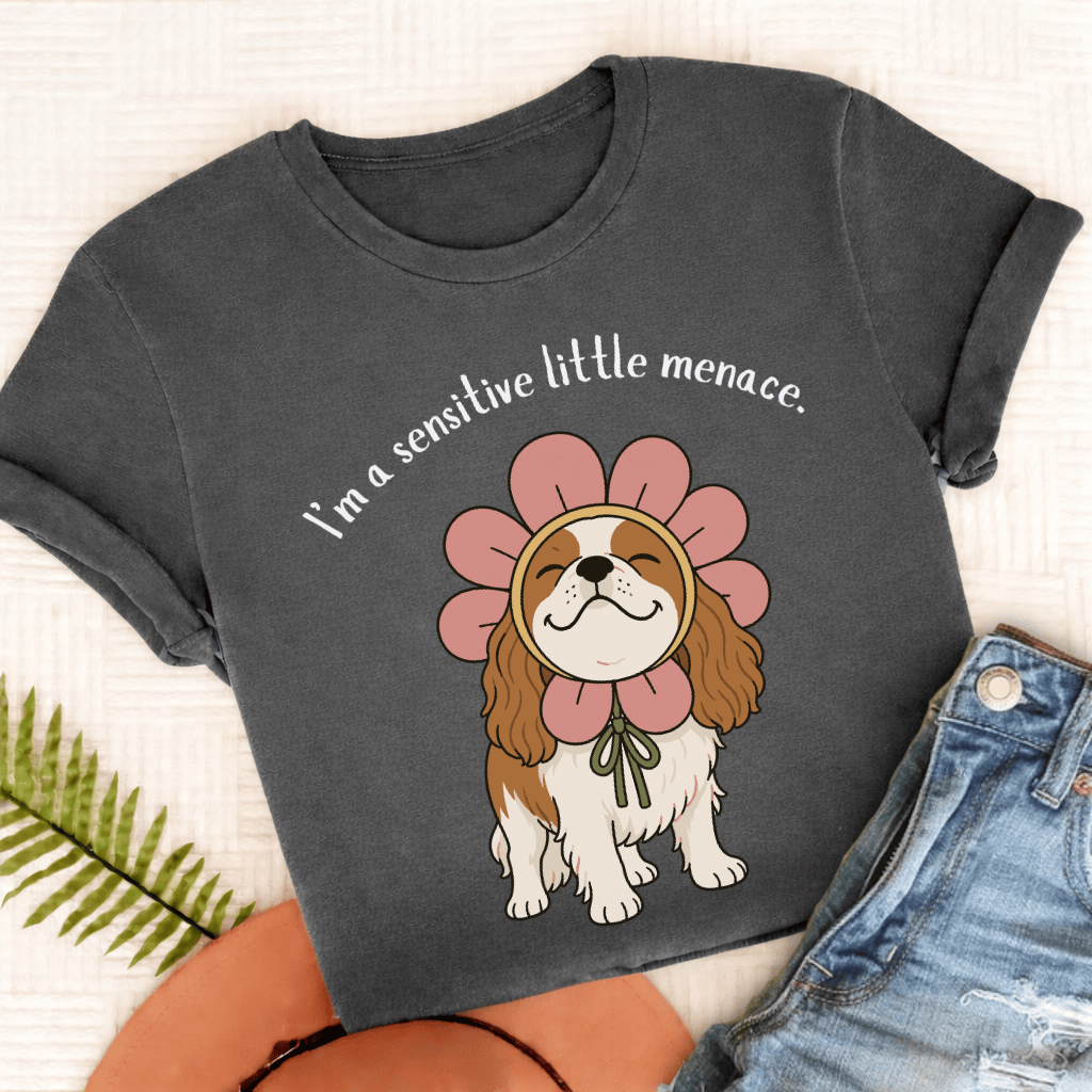 Custom Cavalier King Charles Little Menace Unisex TShirt Pepper