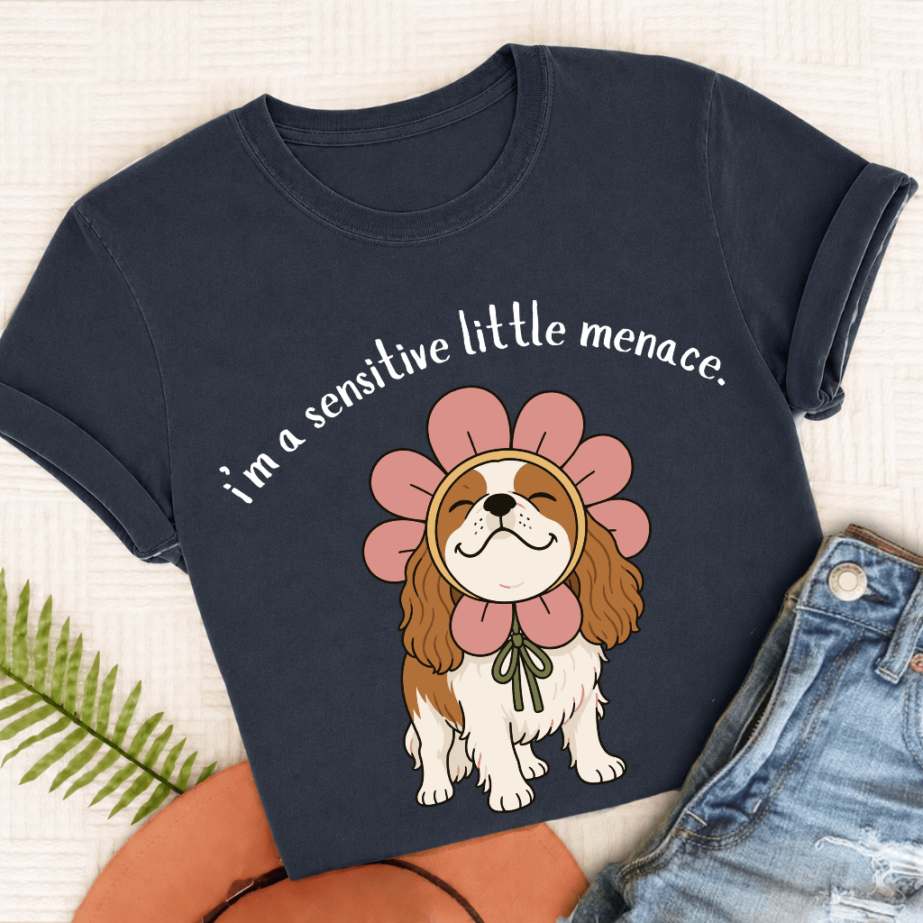 Custom Cavalier King Charles Little Menace Unisex TShirt Navy