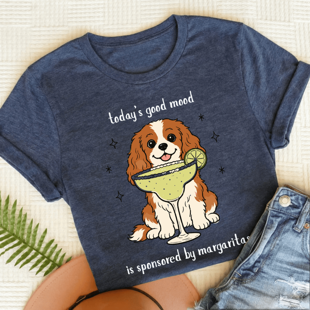 Custom Cavalier King Charles Margaritas Unisex TShirt Heather Navy