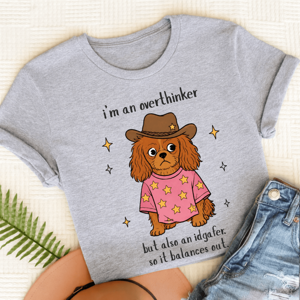Custom Cavalier King Charles Overthinker Unisex TShirt Sport Grey