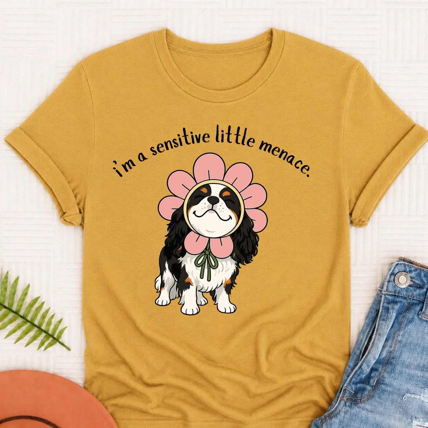 Custom Cavalier Little Menace Unisex TShirt Mustard