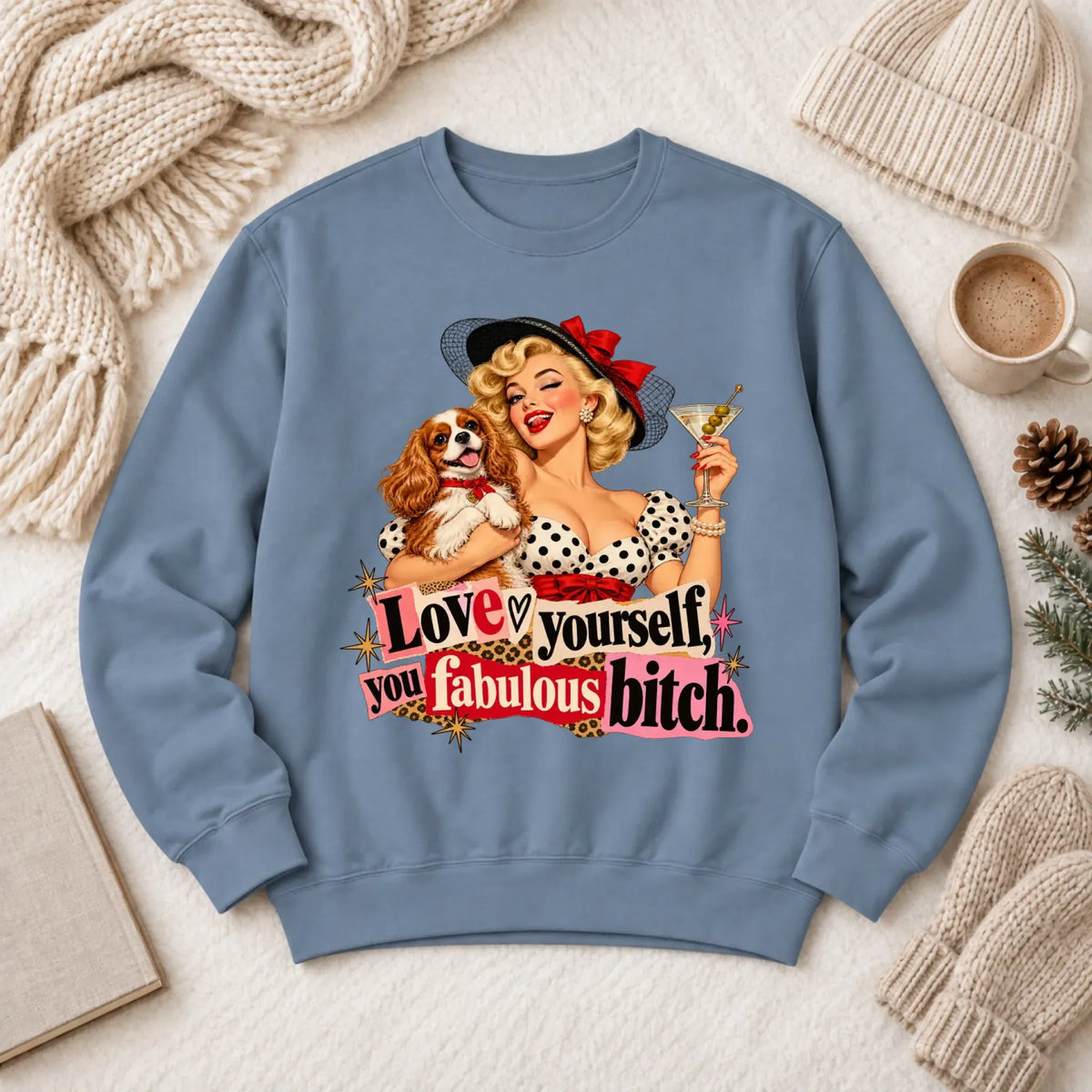 Customizer 1466 LW Sweatshirt Dark / Blue Jean / M Custom Cavalier Love Yourself Pinup Unisex Sweatshirt