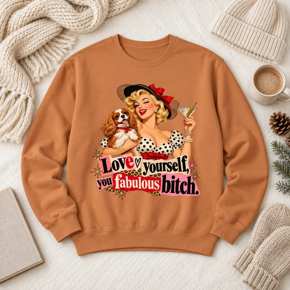 Customizer 1466 LW Sweatshirt Dark / Yam / S Custom Cavalier Love Yourself Pinup Unisex Sweatshirt