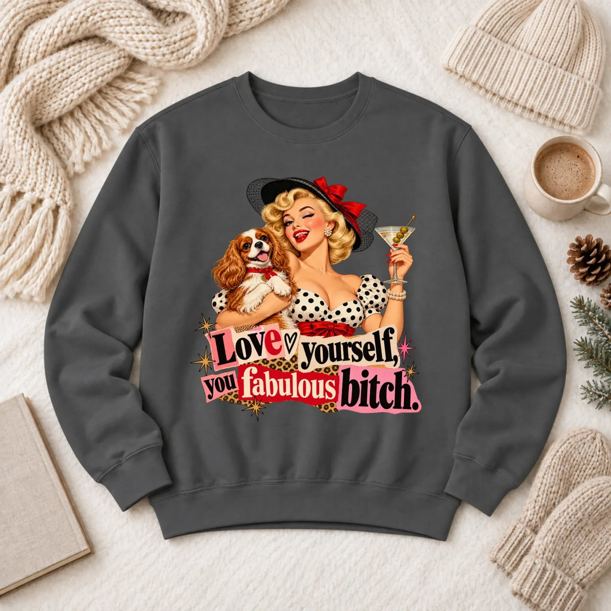 Customizer 1466 LW Sweatshirt Dark / Pepper / S Custom Cavalier Love Yourself Pinup Unisex Sweatshirt