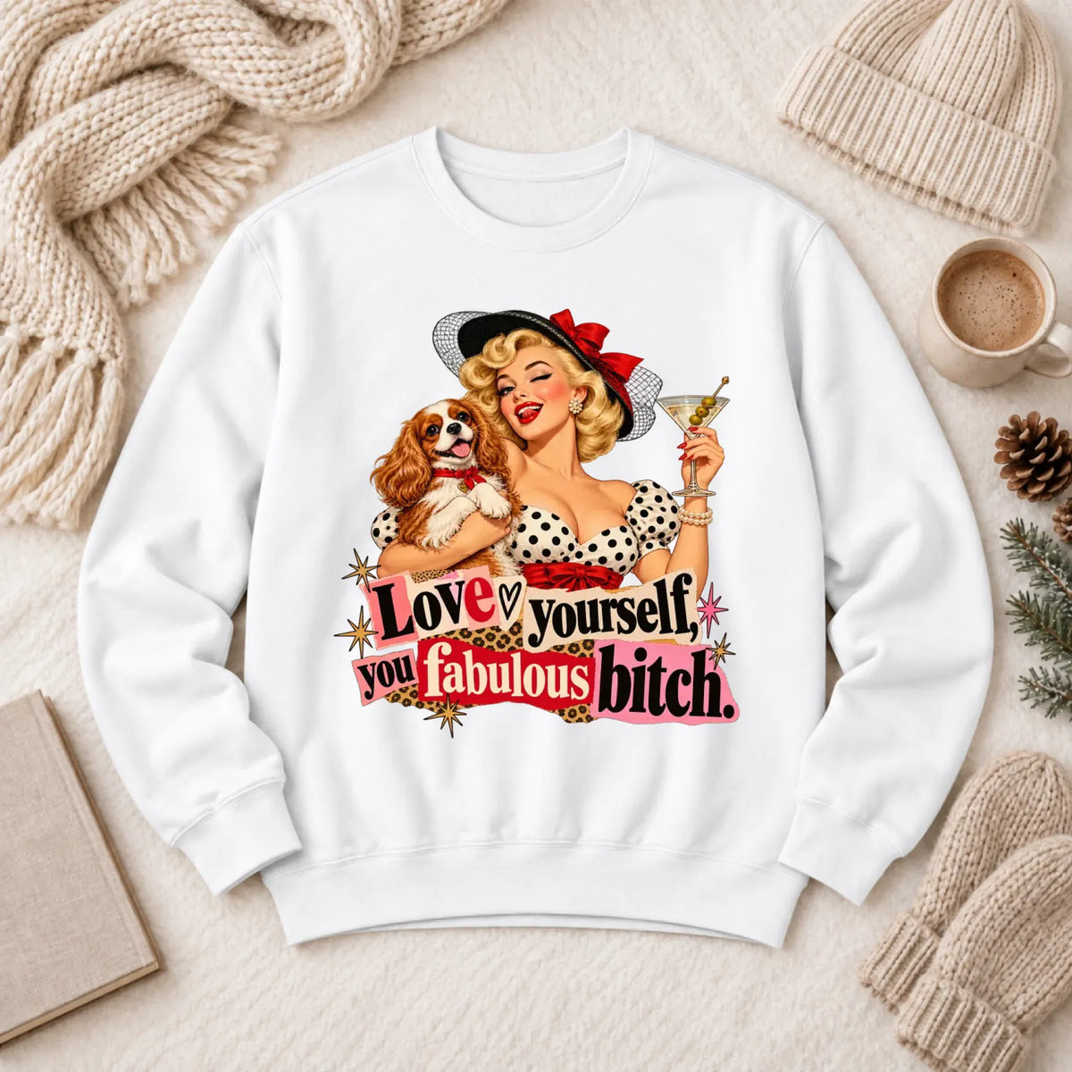 Customizer 1466 LW Sweatshirt Light / White / S Custom Cavalier Love Yourself Pinup Unisex Sweatshirt