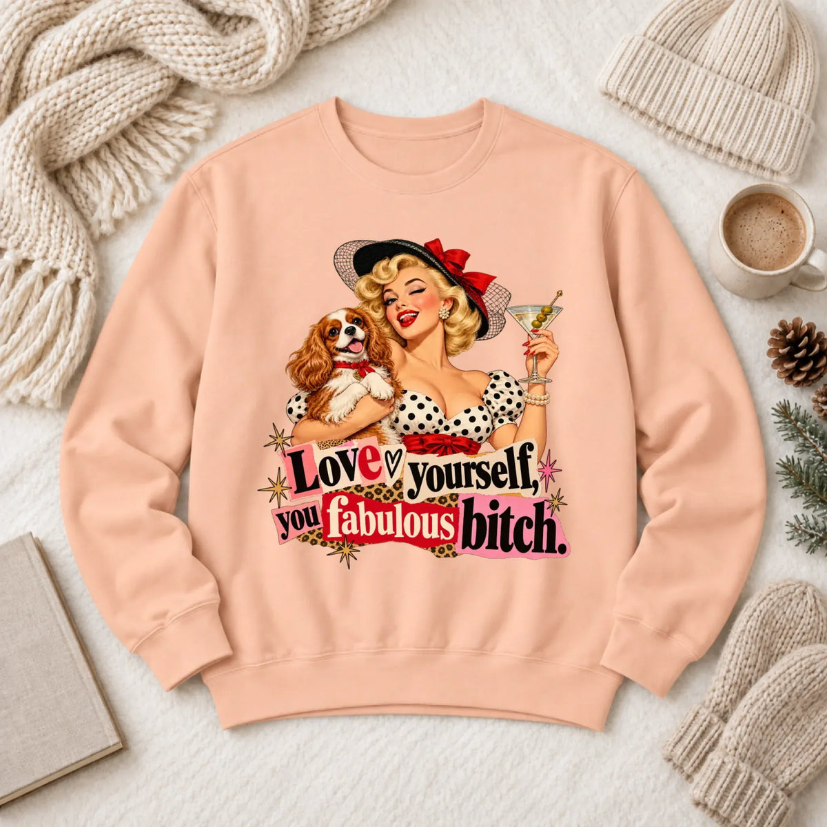Customizer 1466 LW Sweatshirt Light / Peachy / S Custom Cavalier Love Yourself Pinup Unisex Sweatshirt