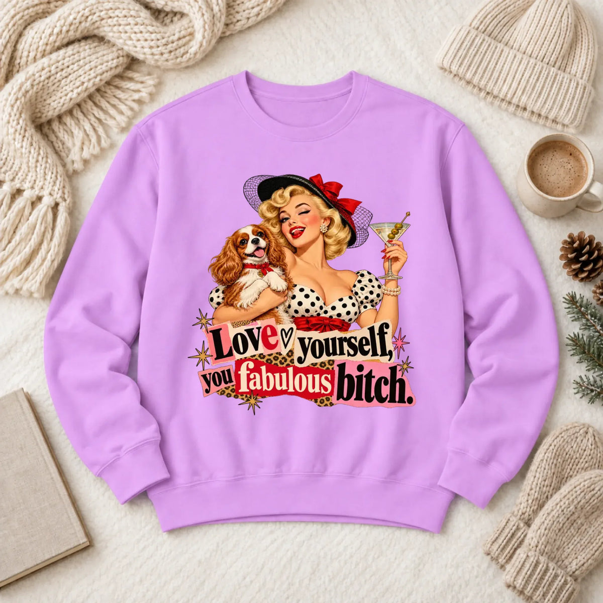 Customizer 1466 LW Sweatshirt Light / Neon Violet / S Custom Cavalier Love Yourself Pinup Unisex Sweatshirt