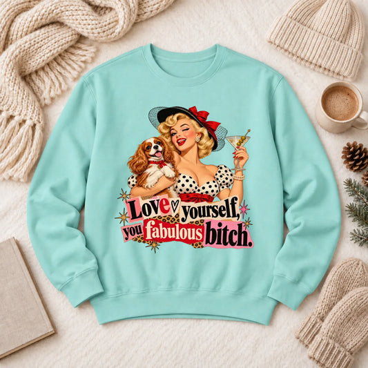 Customizer 1466 LW Sweatshirt Light / Chalky Mint / S Custom Cavalier Love Yourself Pinup Unisex Sweatshirt
