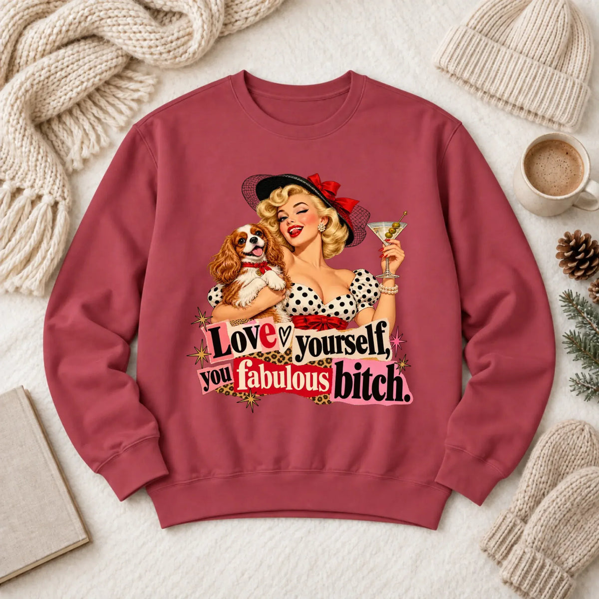 Customizer 1466 LW Sweatshirt Dark / Crimson / S Custom Cavalier Love Yourself Pinup Unisex Sweatshirt