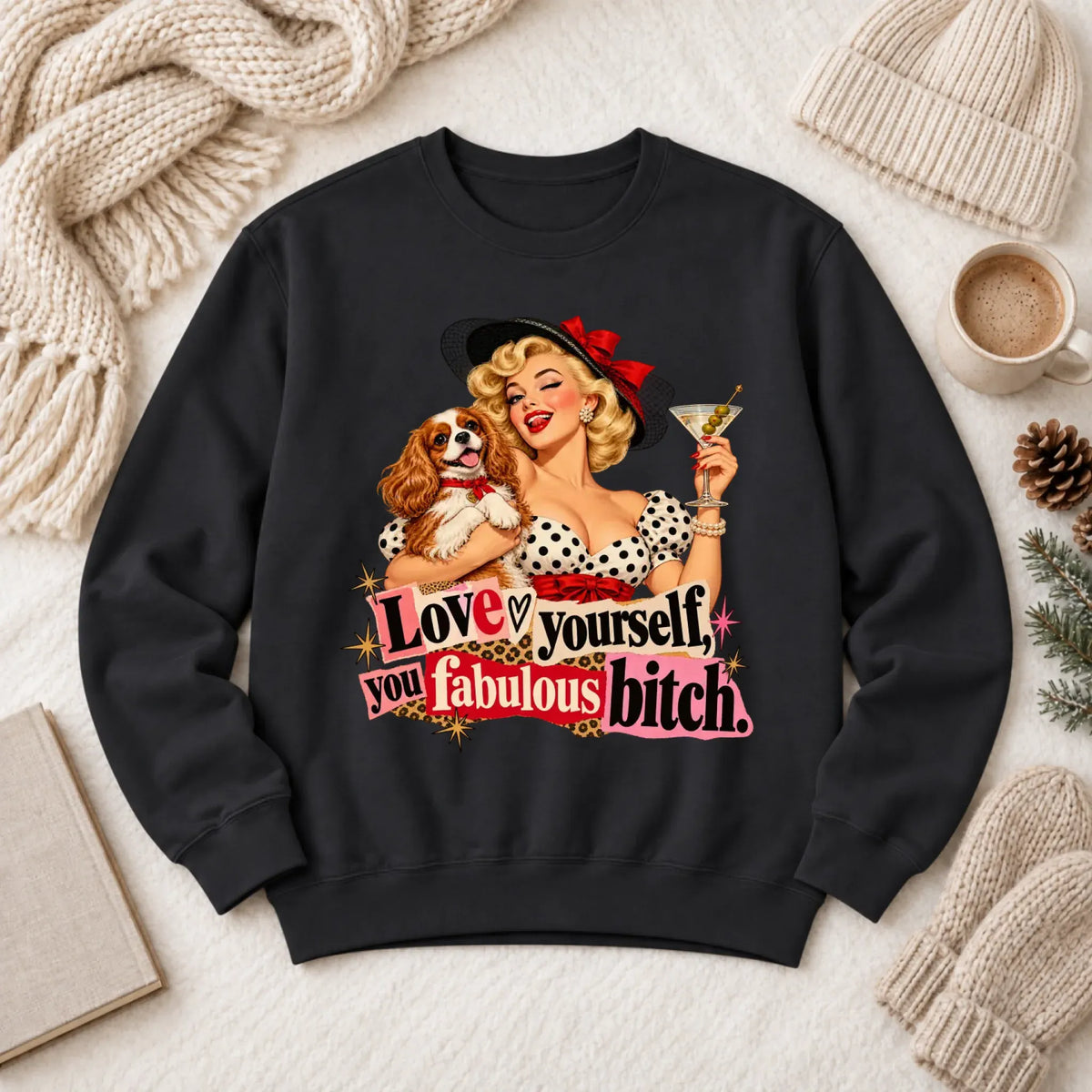 Customizer 1466 LW Sweatshirt Dark / Black / S Custom Cavalier Love Yourself Pinup Unisex Sweatshirt