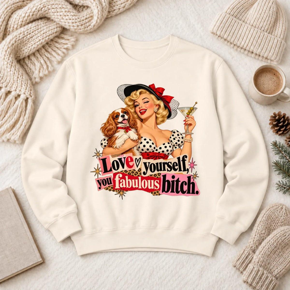 Customizer 1466 LW Sweatshirt Light / Ivory / S Custom Cavalier Love Yourself Pinup Unisex Sweatshirt