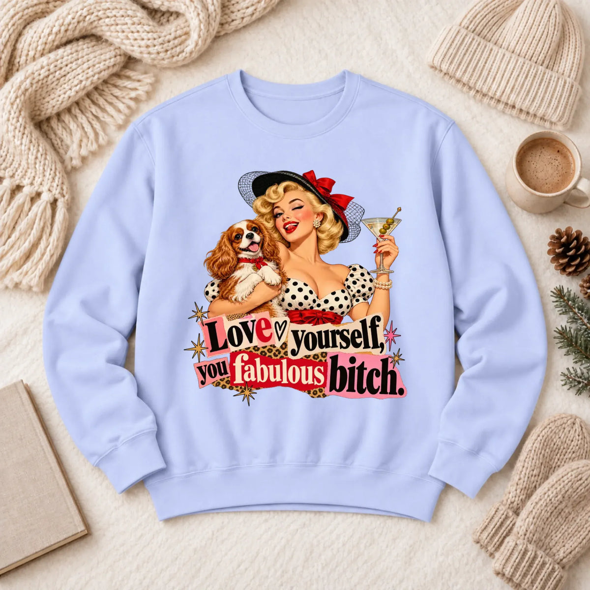 Customizer 1466 LW Sweatshirt Light / Hydrangea / S Custom Cavalier Love Yourself Pinup Unisex Sweatshirt