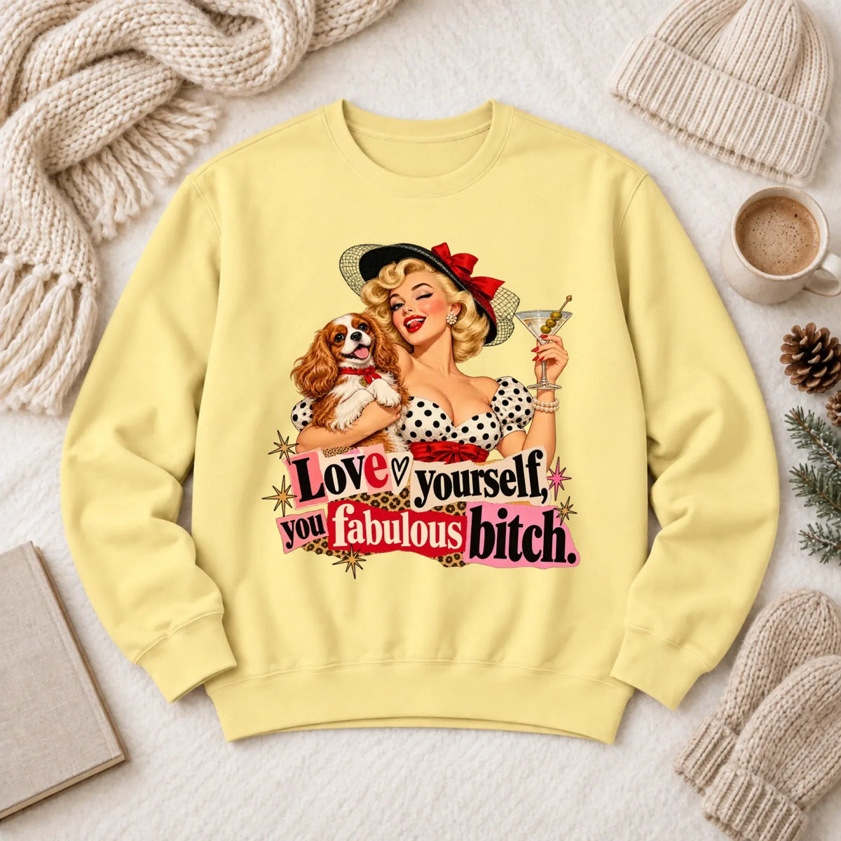Customizer 1466 LW Sweatshirt Light / Butter / S Custom Cavalier Love Yourself Pinup Unisex Sweatshirt