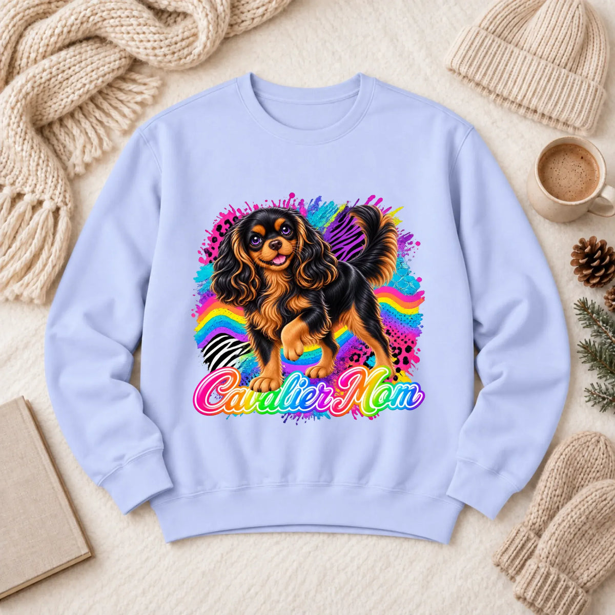 Custom Cavalier Mom Retro Neon Unisex Sweatshirt Hydrangea