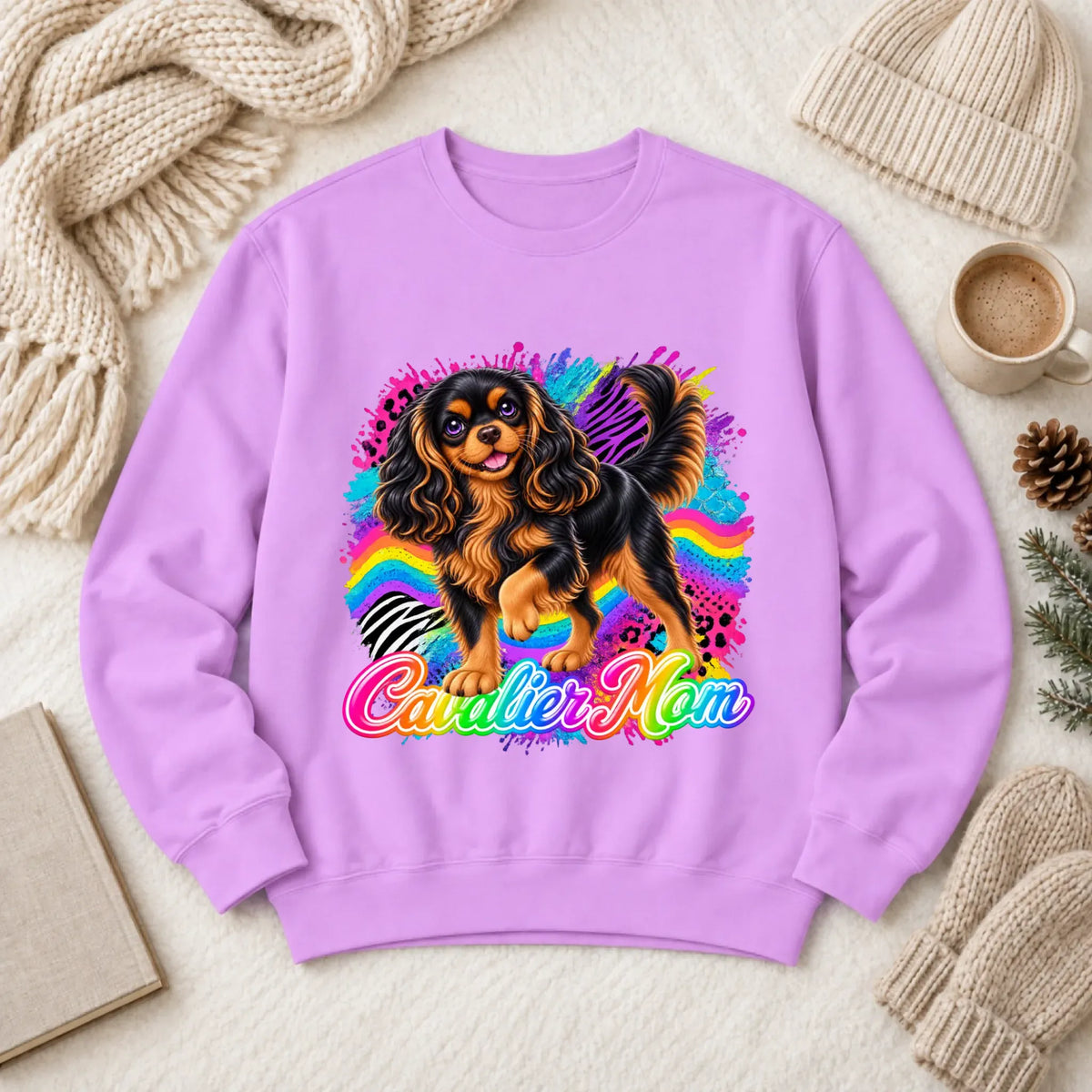 Custom Cavalier Mom Retro Neon Unisex Sweatshirt Neon Violet