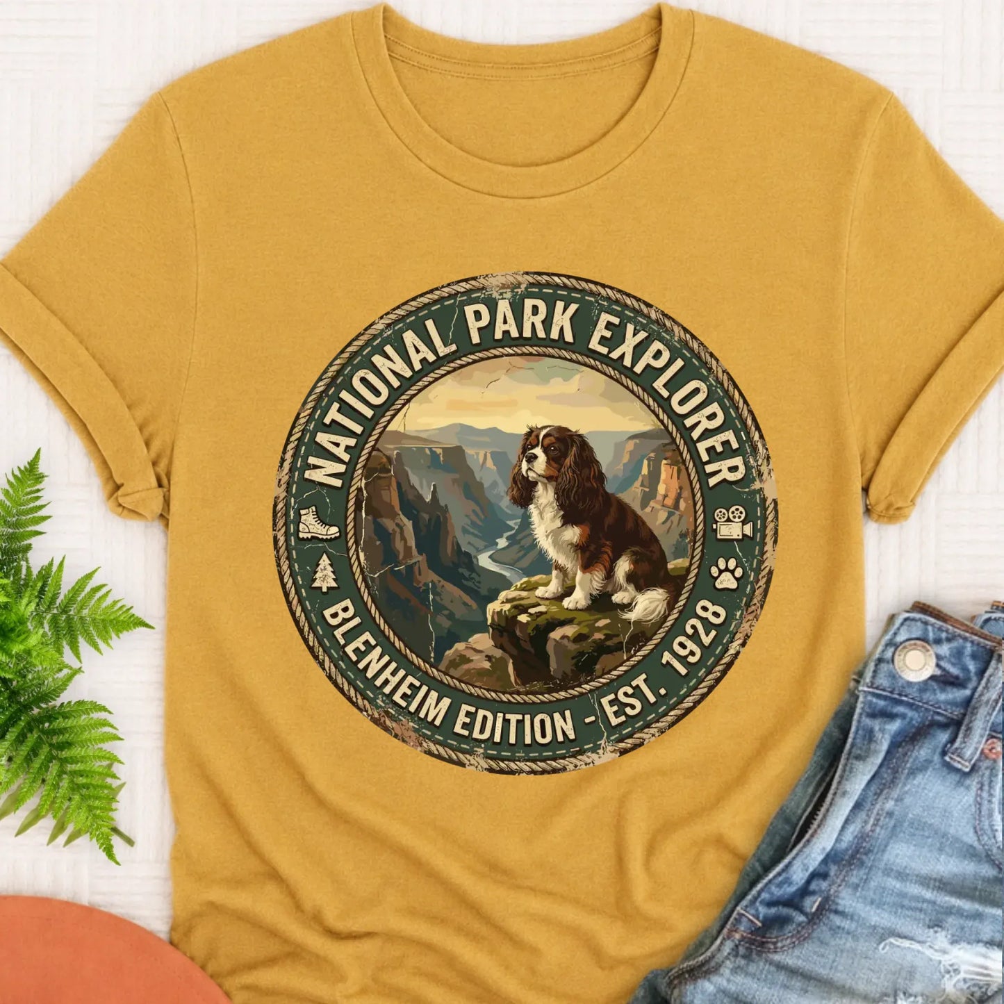 T-Shirt Mustard / S Custom Cavalier National Parks Hiking Unisex TShirt