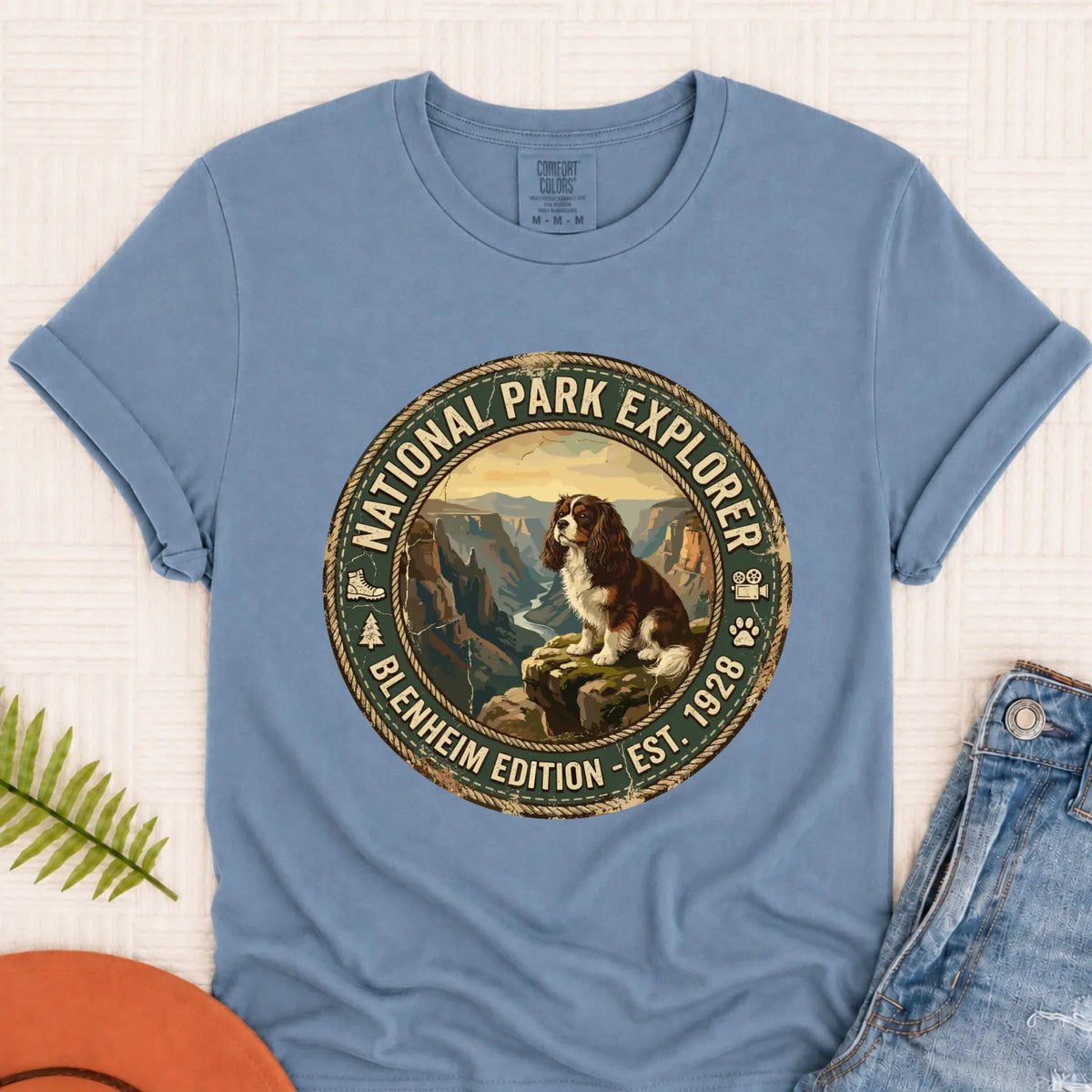 Custom Cavalier National Parks Hiking Unisex TShirt Blue Jean