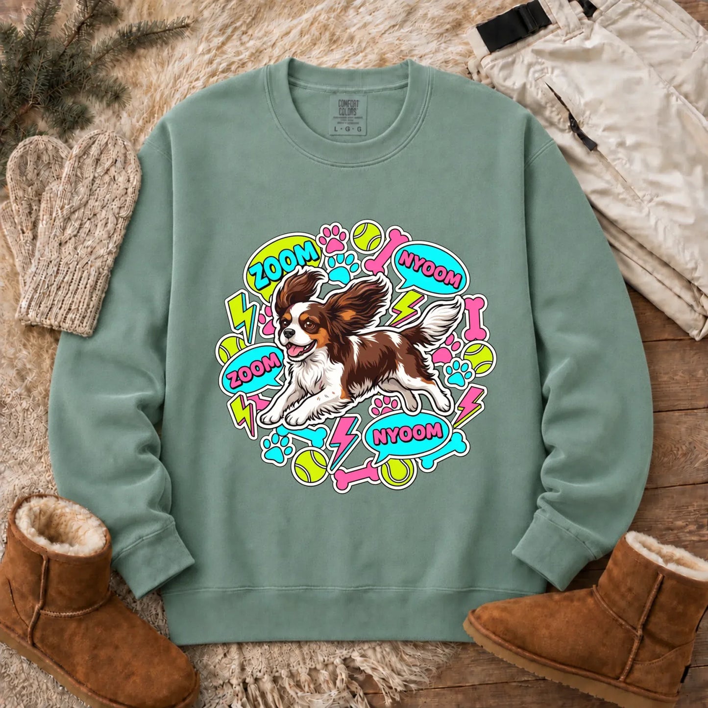Sweatshirt Light Green / S Custom Cavalier Neon Zoomies Unisex Sweatshirt