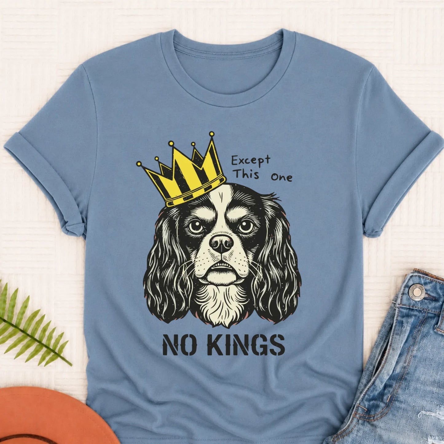 Custom Cavalier No Kings Protest Unisex TShirt Blue Jean