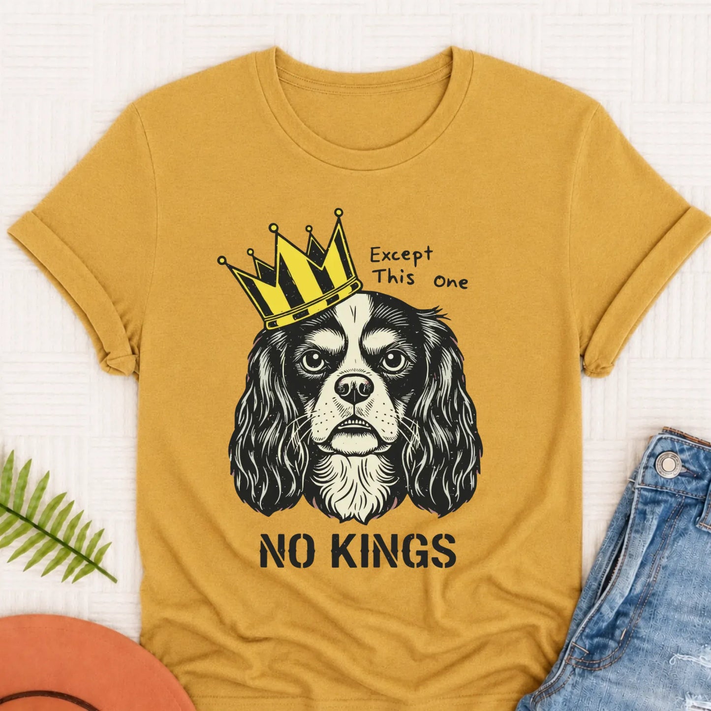 Custom Cavalier No Kings Protest Unisex TShirt Mustard