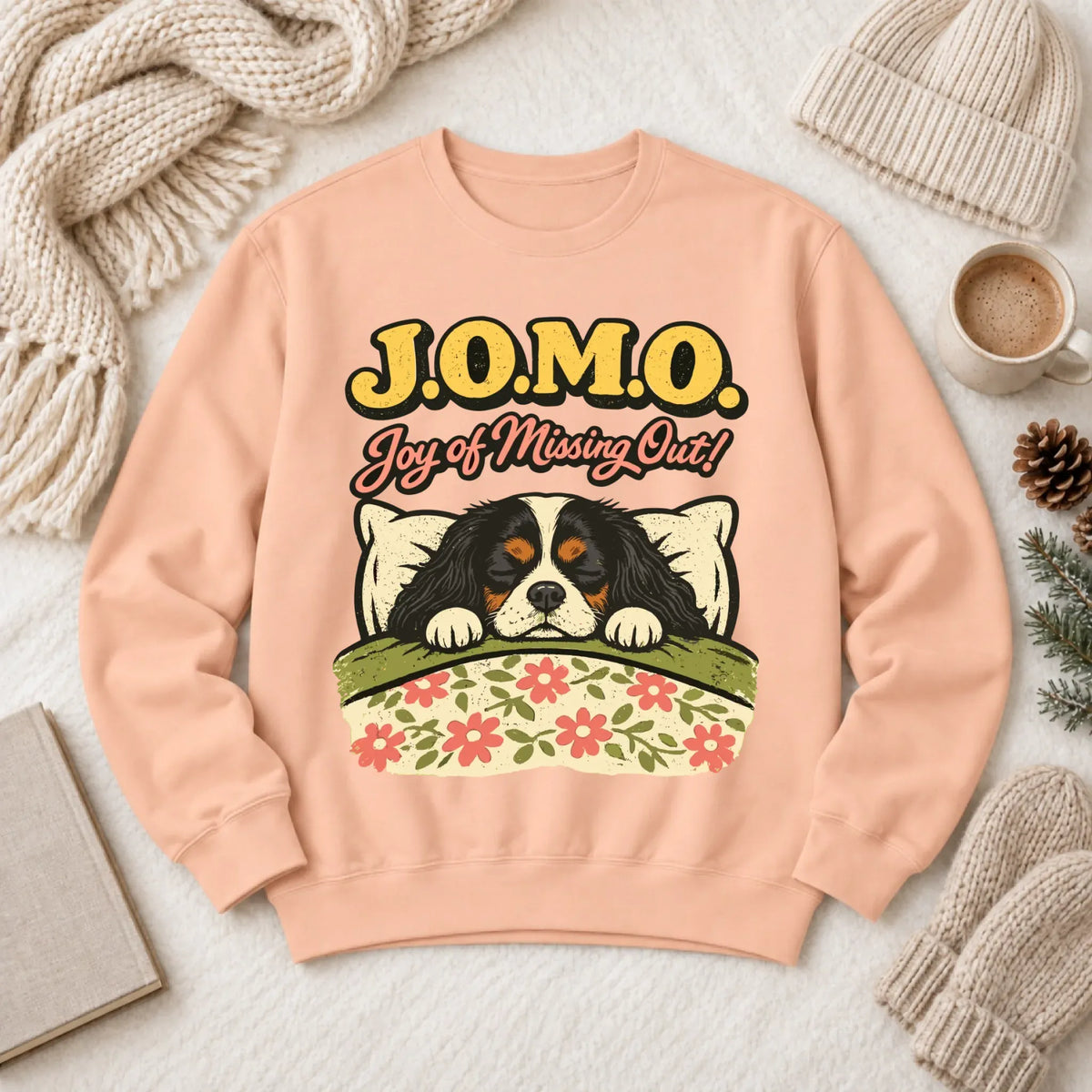 Custom Cavalier Pajamas JOMO Unisex Sweatshirt Peachy
