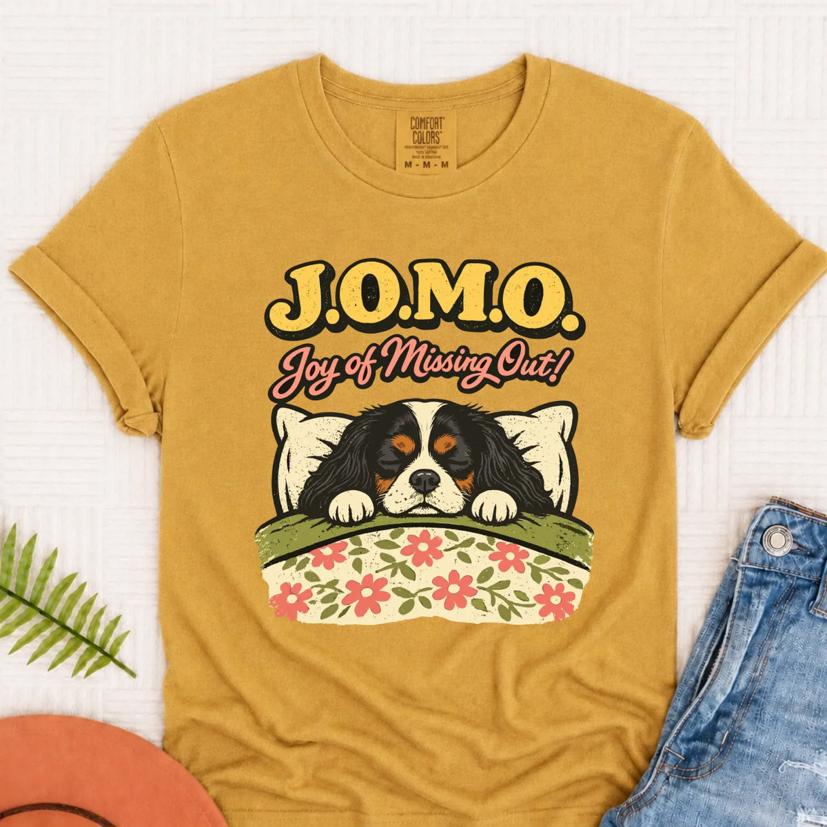 Custom Cavalier Pajamas JOMO Unisex TShirt Mustard