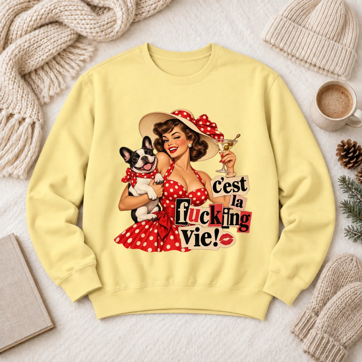 Custom Cavalier Pinup C'est La Vie Unisex Sweatshirt Butter