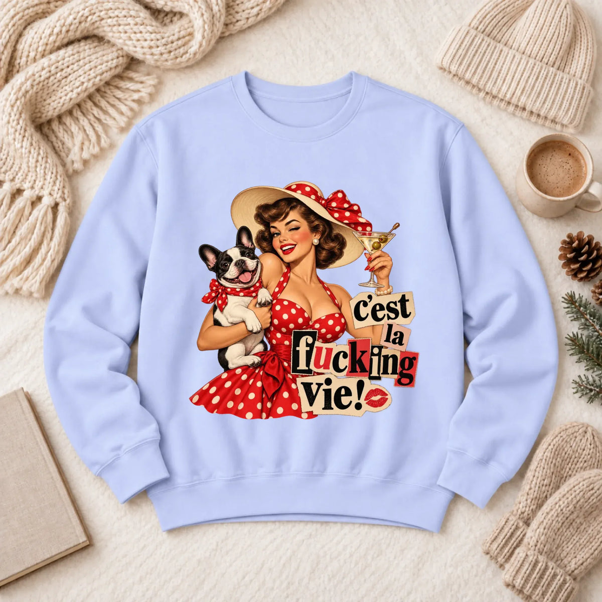 Custom Cavalier Pinup C'est La Vie Unisex Sweatshirt Hydrangea