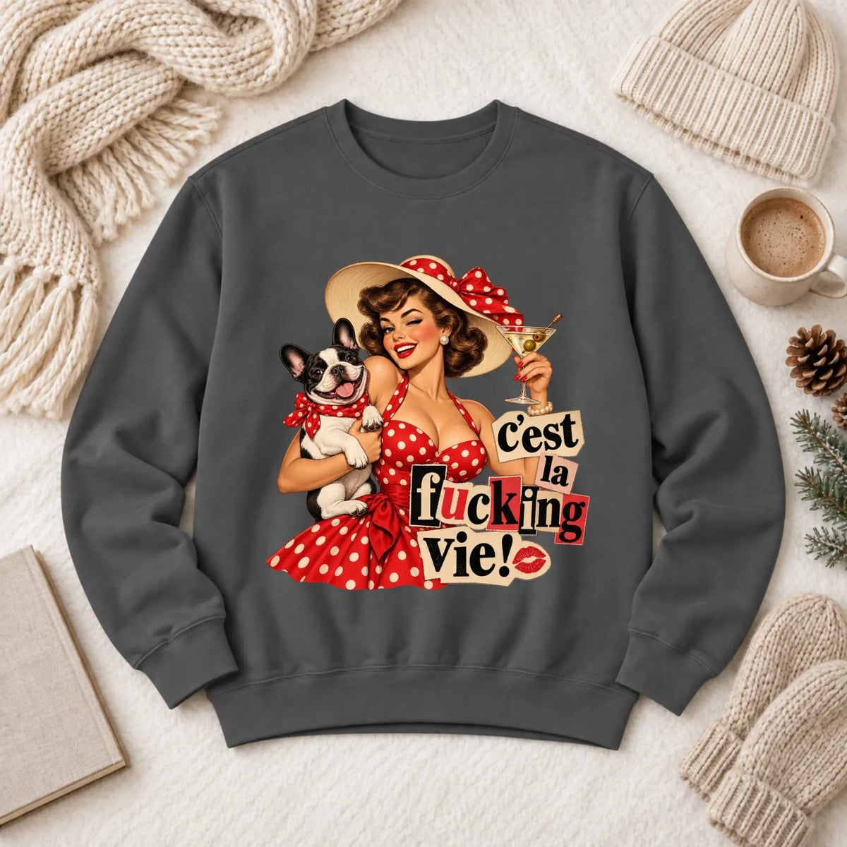 Custom Cavalier Pinup C'est La Vie Unisex Sweatshirt Pepper