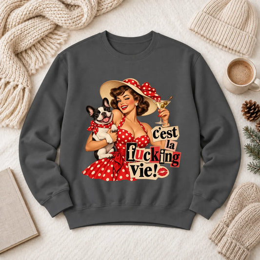 Custom Cavalier Pinup C'est La Vie Unisex Sweatshirt Pepper