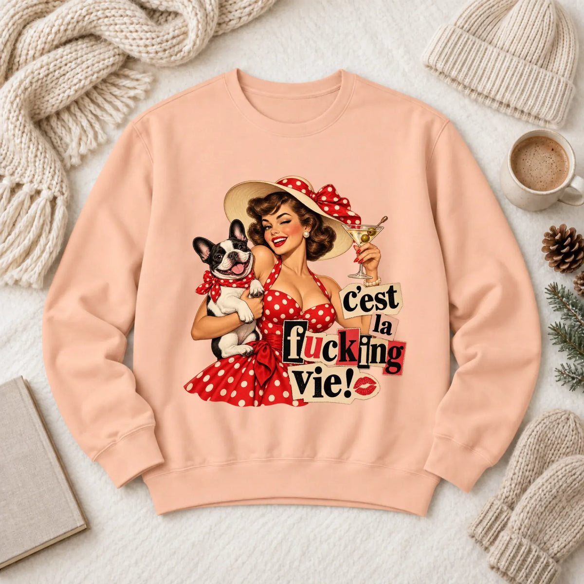 Custom Cavalier Pinup C'est La Vie Unisex Sweatshirt Peachy