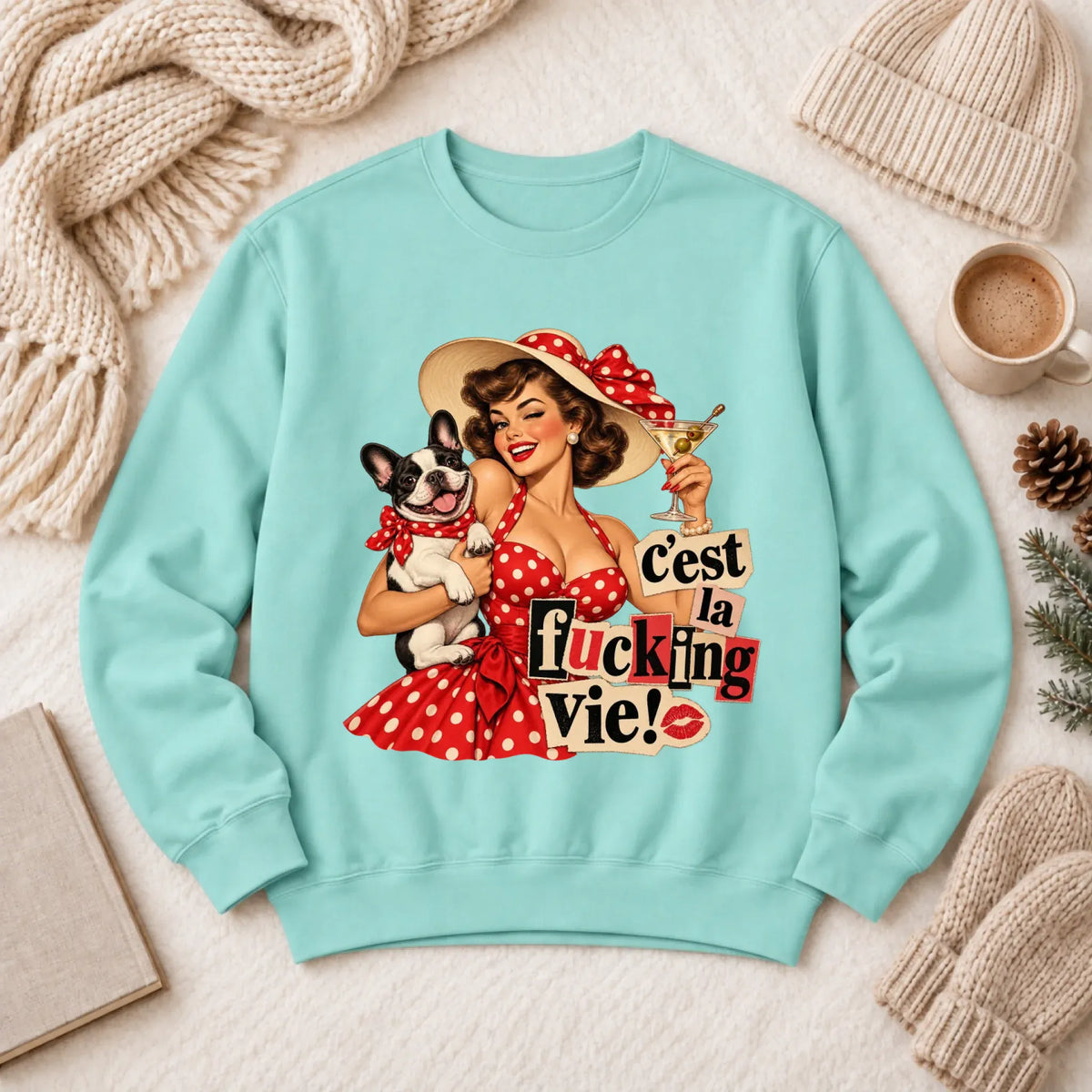 Custom Cavalier Pinup C'est La Vie Unisex Sweatshirt Chalky Mint