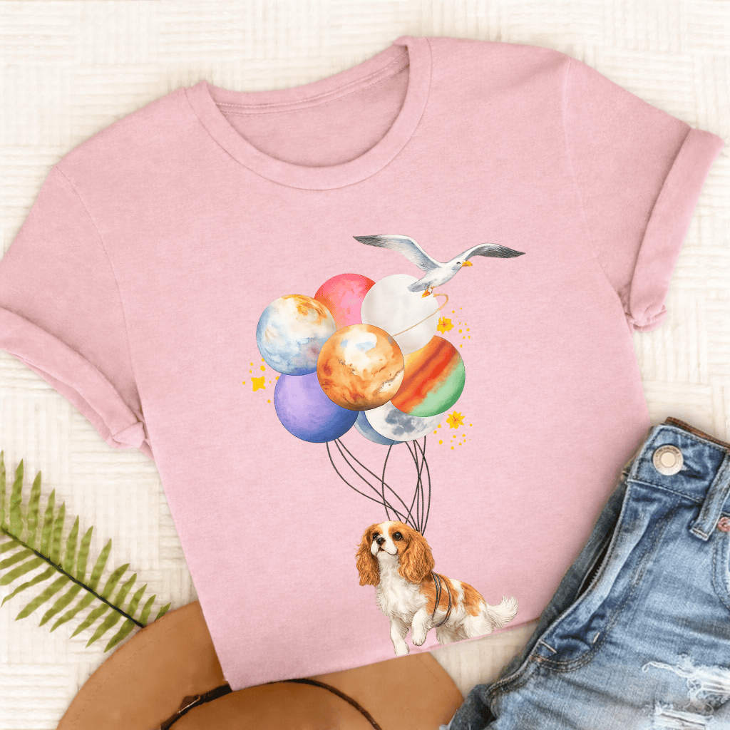 Custom Cavalier Planet Balloons Unisex TShirt Comfort Colors Blossom