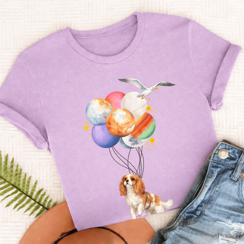 Custom Cavalier Planet Balloons Unisex TShirt Comfort Colors Orchid