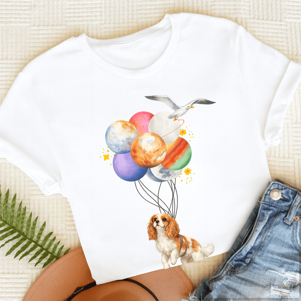 Custom Cavalier Planet Balloons Unisex TShirt White
