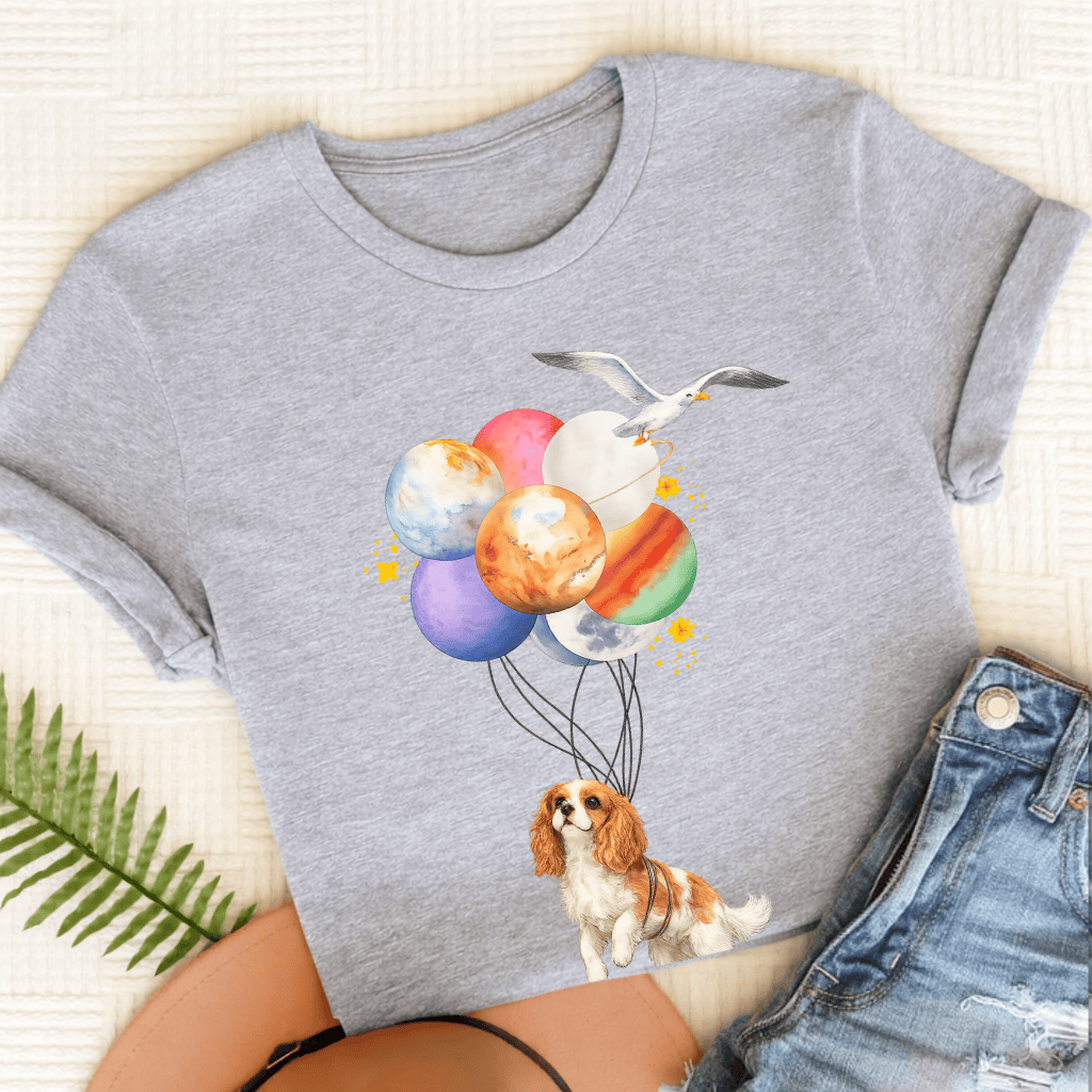 Custom Cavalier Planet Balloons Unisex TShirt Sport Grey