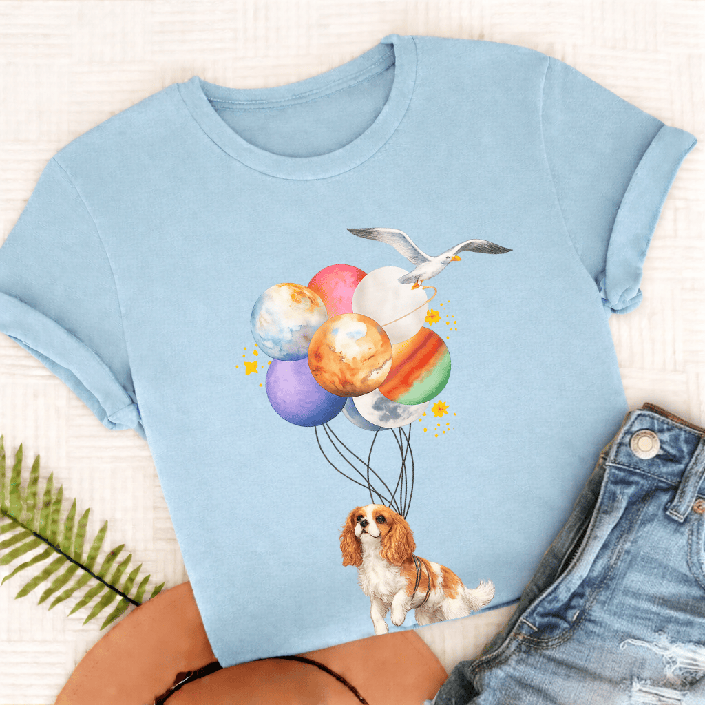 Custom Cavalier Planet Balloons Unisex TShirt Comfort Colors Chambray