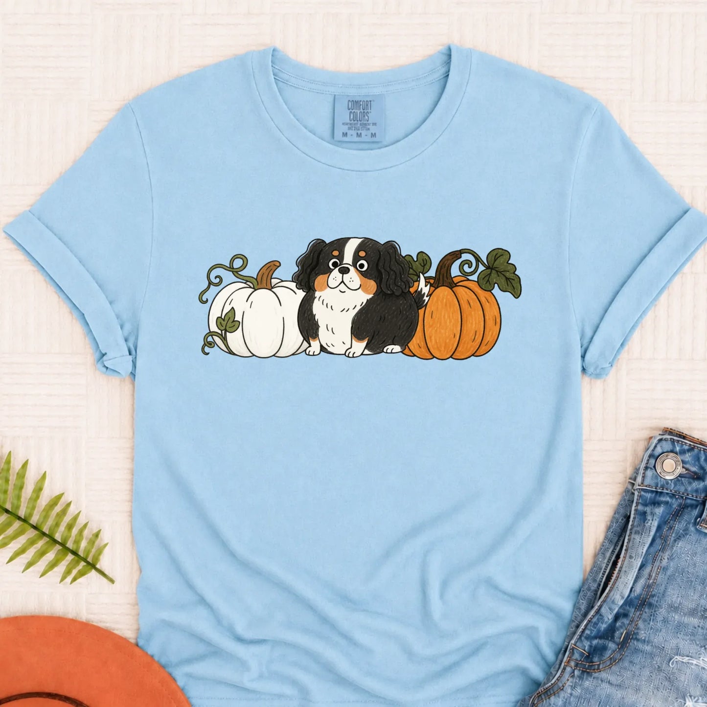 Custom Cavalier Pumpkin Pupkin Unisex Tshirt Chambray