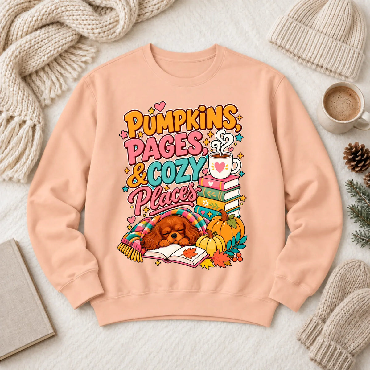 Custom Cavalier Pumpkins Books Unisex Sweatshirt Peachy