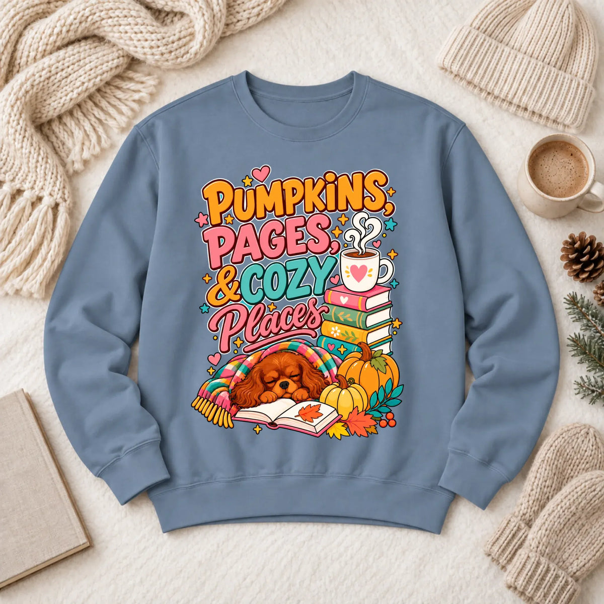 Custom Cavalier Pumpkins Books Unisex Sweatshirt Blue Jean